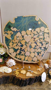 Sand Dollar Guest Book Wood Shadow Box with Multi-sized Signing Charms!
