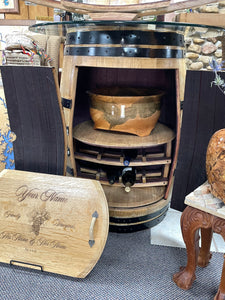 Wine Barrel Table and Accessories Showcase