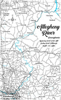 Allegheny River, PA and NY  from Pittsburgh to north boarder- Laser Cut Wood Map