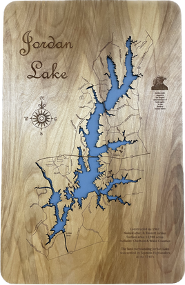Jordan Lake, NC - Laser Engraved Wood Map Overflow Sale Special
