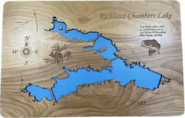 Richland Chambers Lake, TX - Laser Engraved Wood Map Overflow Sale Special