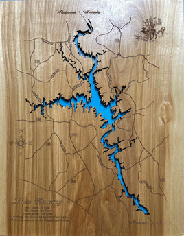 Lake Harding, Alabama & Georgia  - Laser Engraved Wood Map Overflow Sale Special