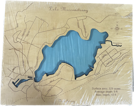 Lake Musconetcong, New Jersey  - Laser Engraved Wood Map Overflow Sale Special