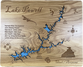 Lake Powell, Utah & Arizona - Laser Engraved Wood Map Overflow Sale Special