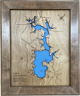 Lake Livingston, Texas - Laser Engraved Wood Map Overflow Sale Special