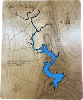 Lake Whitney, Texas - Laser Engraved Wood Map Overflow Sale Special