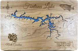 Fontana Lake, North Carolina - Laser Engraved Wood Map Overflow Sale Special