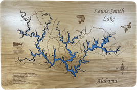 Lewis Smith Lake, Alabama - Laser Engraved Wood Map Overflow Sale Special