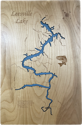 Leesville Lake - Laser Engraved Wood Map Overflow Sale Special