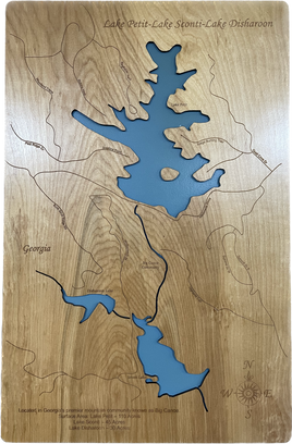 Lake Petit, Lake Sconti and Lake Disharoon - Laser Engraved Wood Map Overflow Sale Special