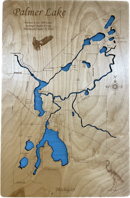 Palmer Lake, Michigan - Laser Engraved Wood Map Overflow Sale Special