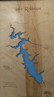 Lake Robinson, South Carolina - Laser Cut Wood Map