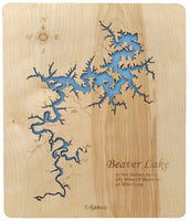 Beaver Lake, Arkansas- Laser Cut Wood Map