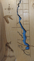 Sanford Lake, Michigan - laser cut wood map