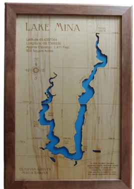 Mina Lake, South Dakota - Laser Cut Wood Map