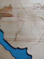 Pitcher Pond, Maine - laser cut wood map