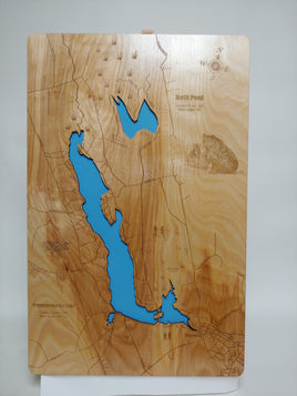 North Pond/Pennesseewassee Lake, Maine - Laser Cut Wood Map