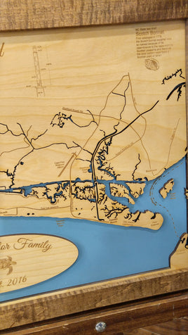 Oak Island, North Carolina - laser cut wood map