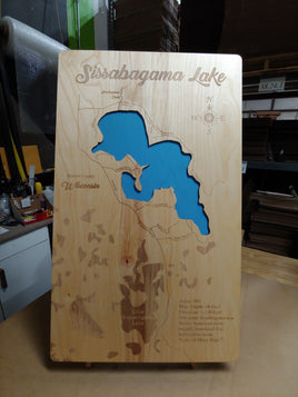 Sissabagama Lake, Wisconsin - laser cut wood map