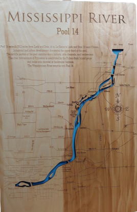 Mississippi River Pool 14 - Laser Cut Wood Map