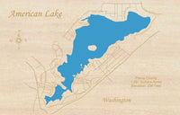 American Lake, Washington- Laser Cut Wood Map