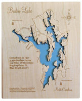 Badin Lake, NC - Laser Cut Wood Map