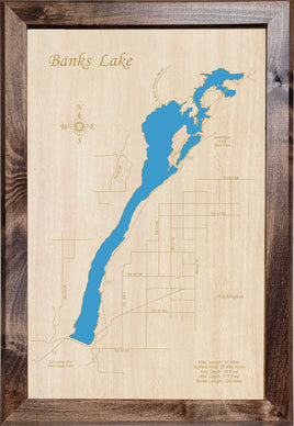 Banks Lake, Washington - Laser Cut Wood Map