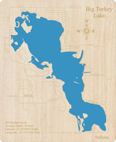 Big Turkey Lake, Indiana  - Laser Cut Wood Map