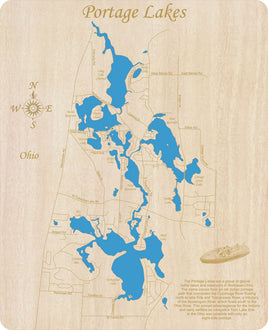 Portage Lakes, Ohio - laser cut wood map