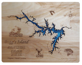 Buggs Island Lake in VA and NC - Laser Cut Wood Map