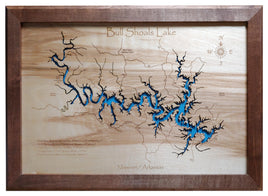 Bull Shoals Lake in Arkansas and Missouri - Laser Cut Wood Map