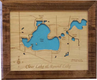 Round Lake and Clear Lake, Indiana - Laser Cut Wood Map