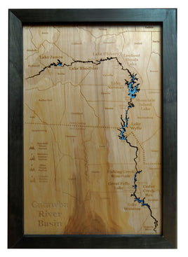 Catawba-Wateree River Basin, NC - Laser Cut Wood Map