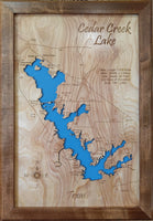 Cedar Creek Lake, Texas - Laser Cut Wood Map