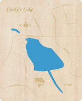 Cindys Lake, GA - Laser Cut Wood Map