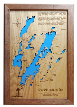 Cobbosseecontee Lake, Maine  - Laser Cut Wood Map