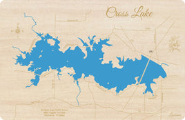 Cross Lake, Louisiana - Laser Cut Wood Map