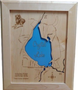 Crystal Lake, Connecticut - Laser Cut Wood Map