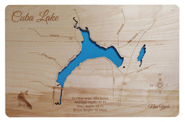 Cuba Lake, New York - Laser Cut Wood Map