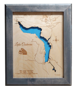 Lake Cushman and Lake Standstill, Washington - Laser Cut Wood Map