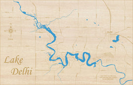 Delhi Lake, IA - Laser Cut Wood Map