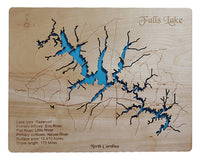 Falls Lake, NC - Laser Cut Wood Map