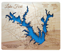 Lake Fork, Texas - Laser Cut Wood Map