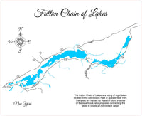 Fulton Chain of Lakes, New York - Laser Cut Wood Map