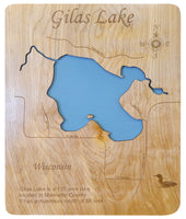 Gilas Lake, Wisconsin - Laser Cut Wood Map