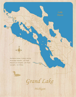 Grand Lake, Michigan  - Laser Cut Wood Map