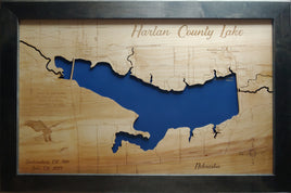 Harlan County Lake, Nebraska - Laser Cut Wood Map