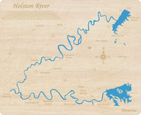 Holston River, Tennessee - Laser Cut Wood Map