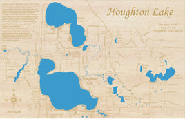 Houghton Lake, Michigan - Laser Cut Wood Map