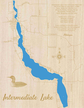 Intermediate Lake, Michigan - Laser Cut Wood Map